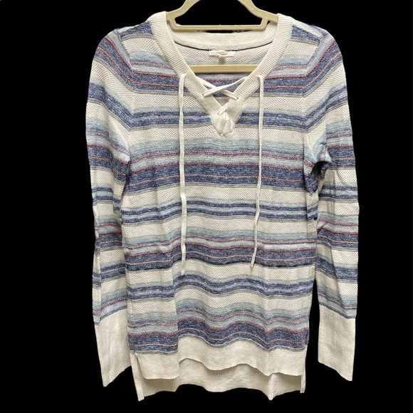 Maurice’s sweater high/low ties @neckline stripes high/low long sleeve Sz small - Picture 1 of 11